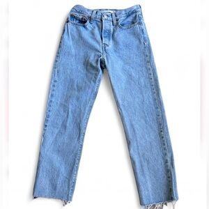 Levi's Premium Wedgie Straight Ankle Jeans Light Wash Distressed Hem Women's 26